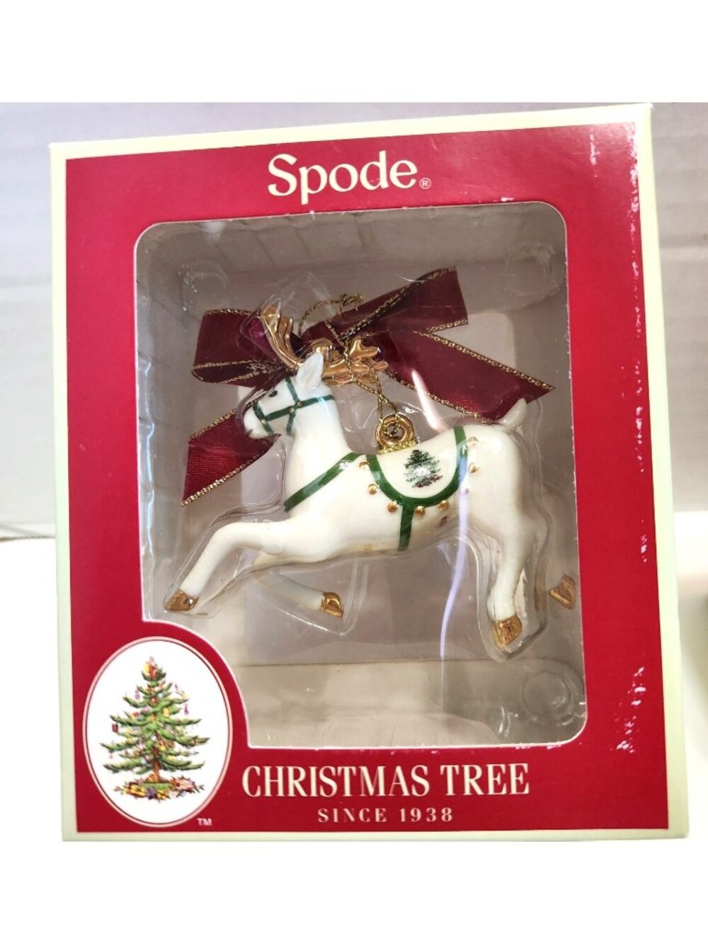 Spode Christmas Tree Reindeer Ornament Porcelain Ceramic Boxed Holiday Decor